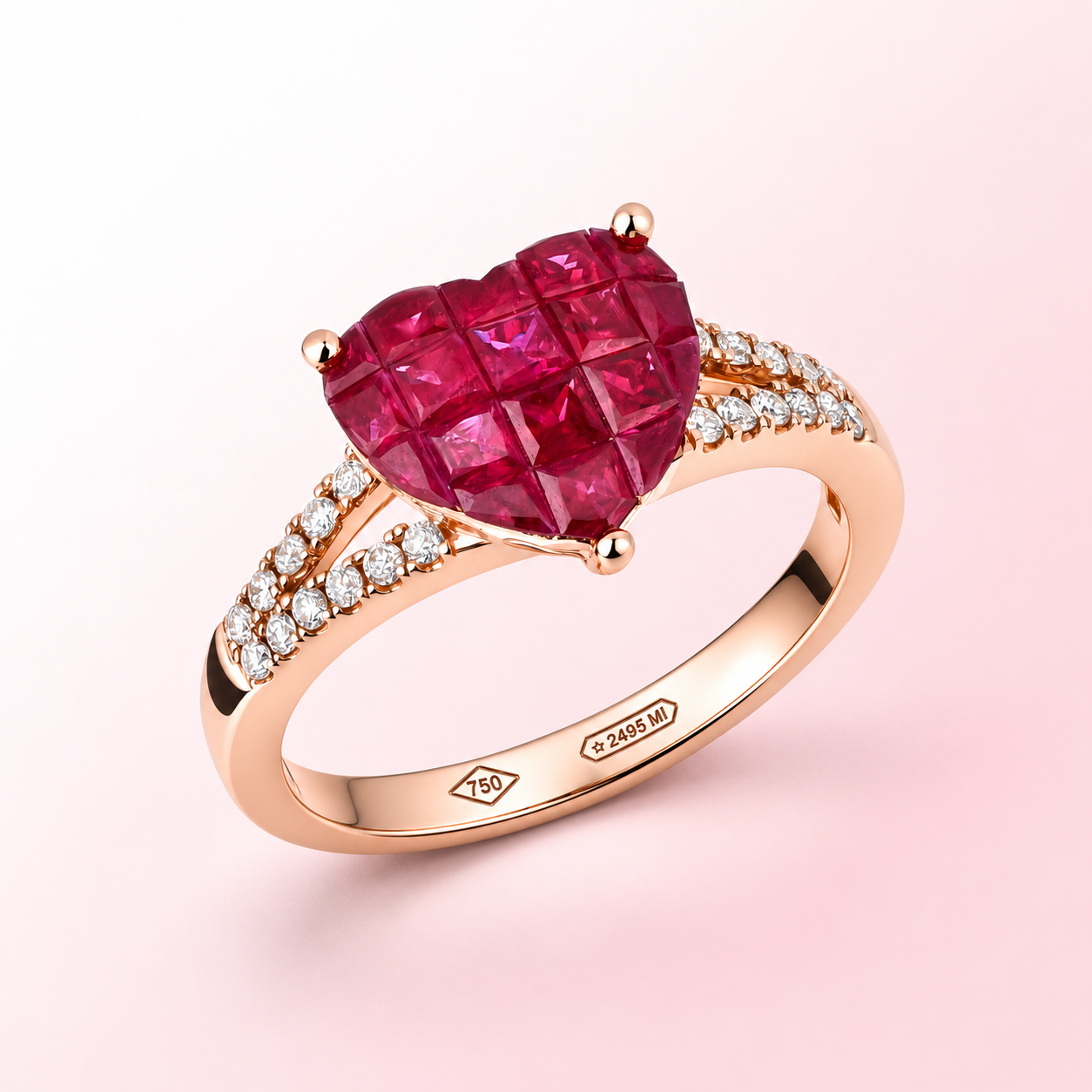 Cuorissimo Secrets ring in rose gold with a heart of natural rubies